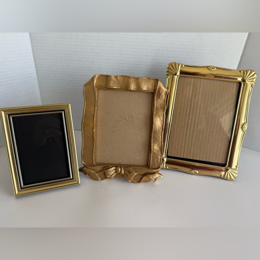 Vintage Gold Tone 3 Piece Picture Frame Set in Various Sizes Photos Metal